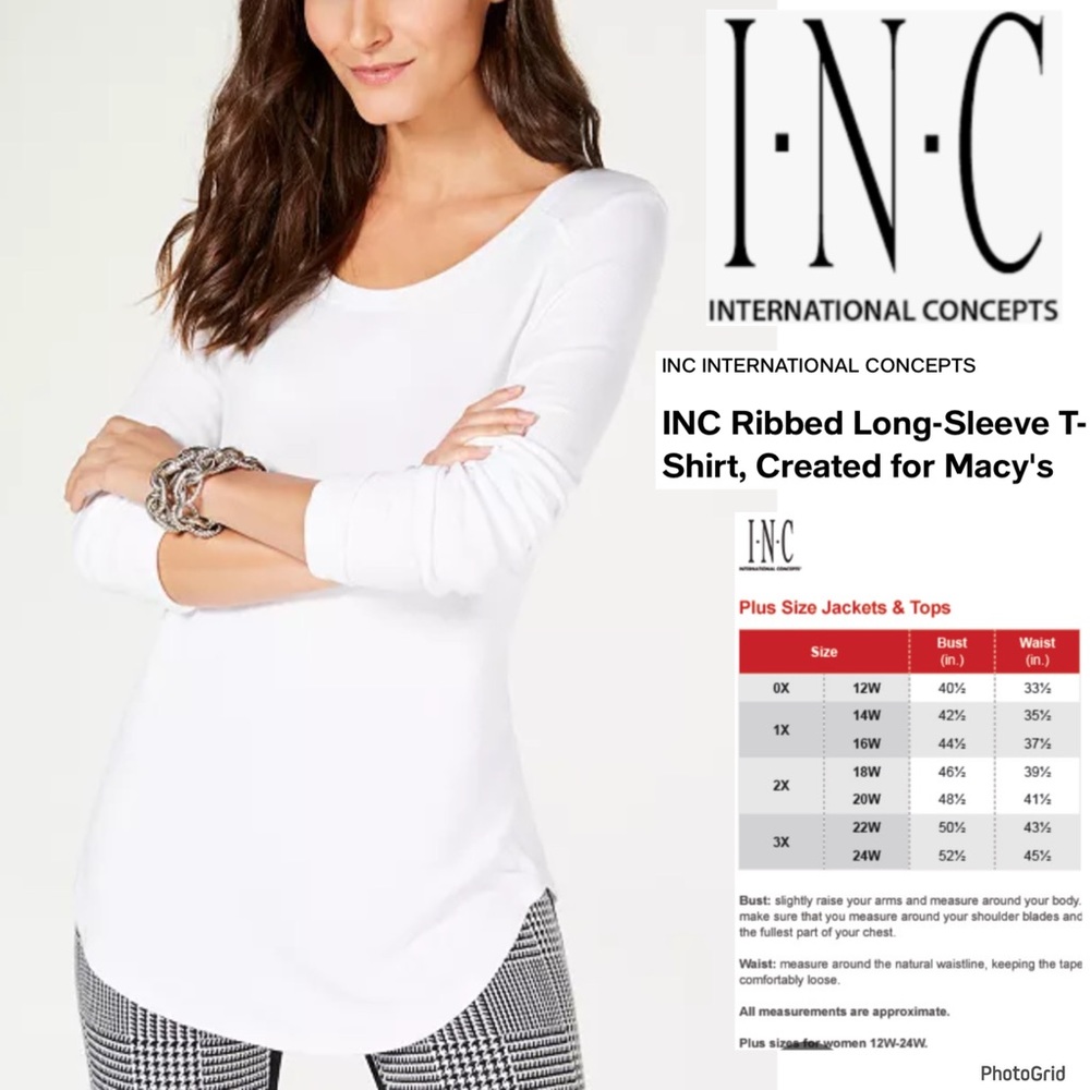 INC 0X plus size white ribbed long sleeve tee NWT